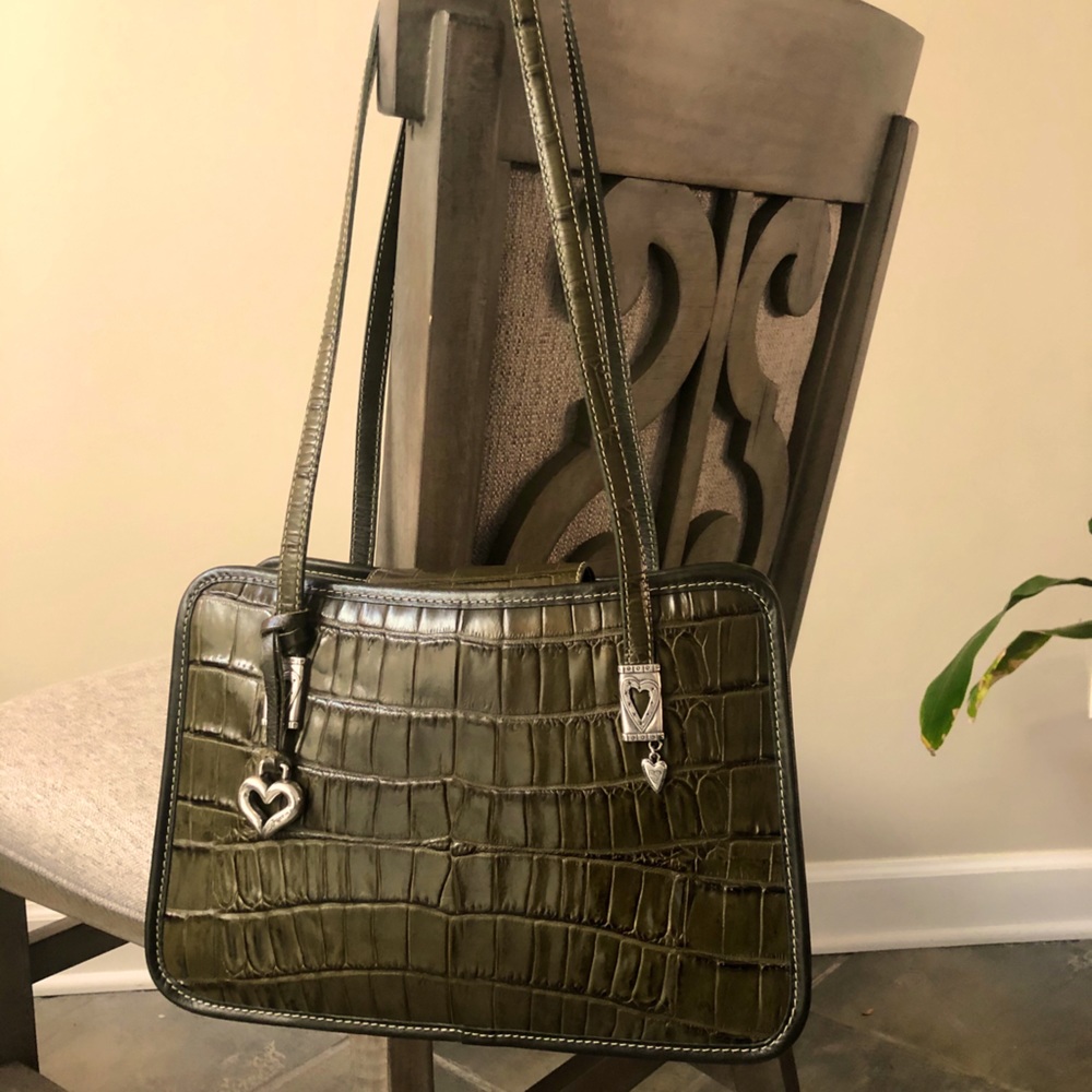 Brighton olive green, croc embossed shoulder bag.